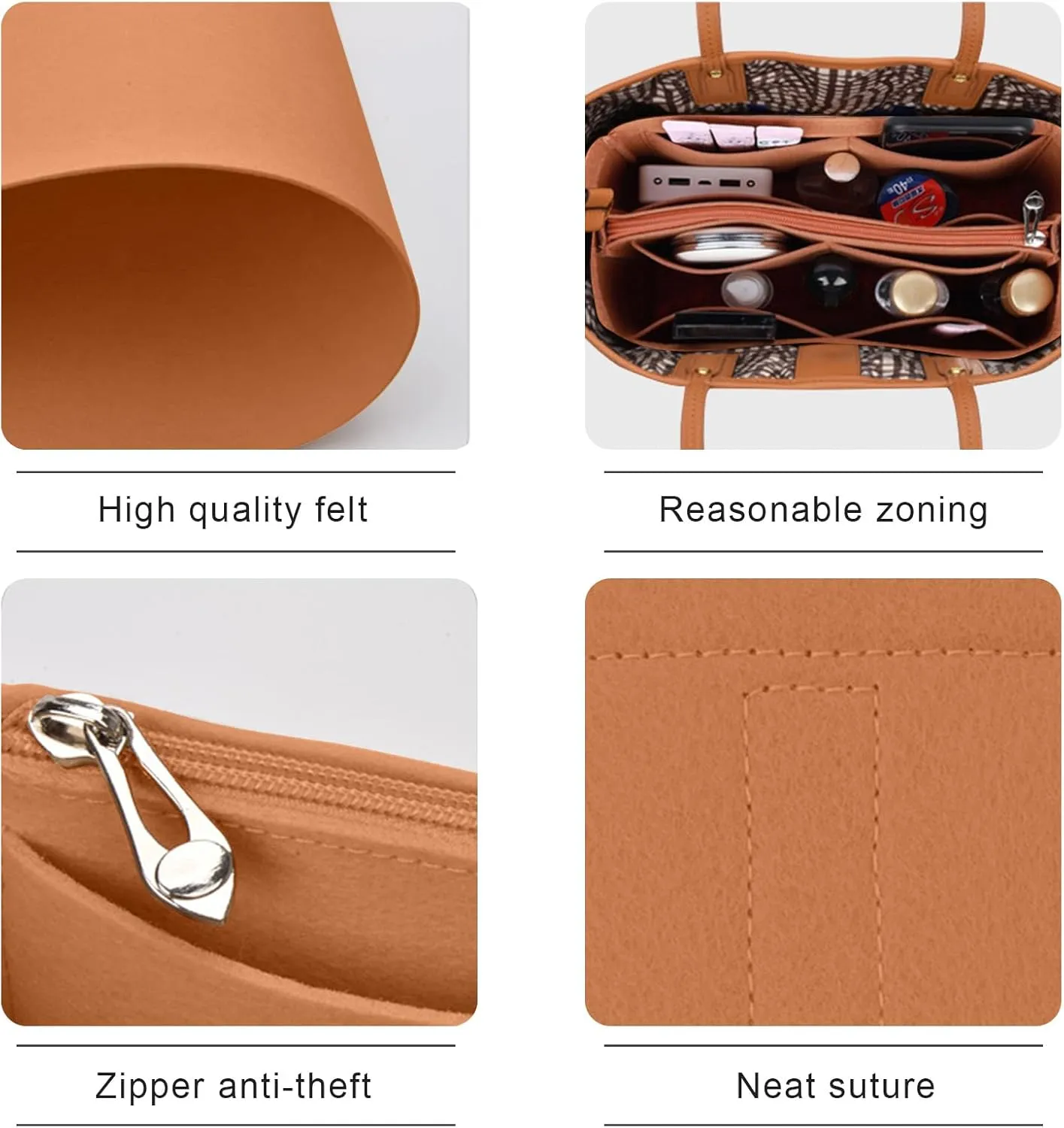 Lckaey bag organizer for tote bag felt insert purse organizer 3020Camel-S
