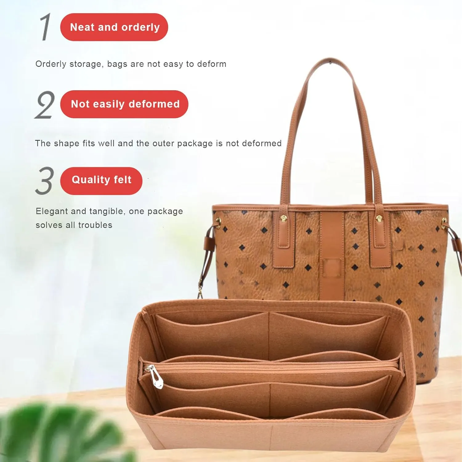 Lckaey bag organizer for tote bag felt insert purse organizer 3020Camel-S