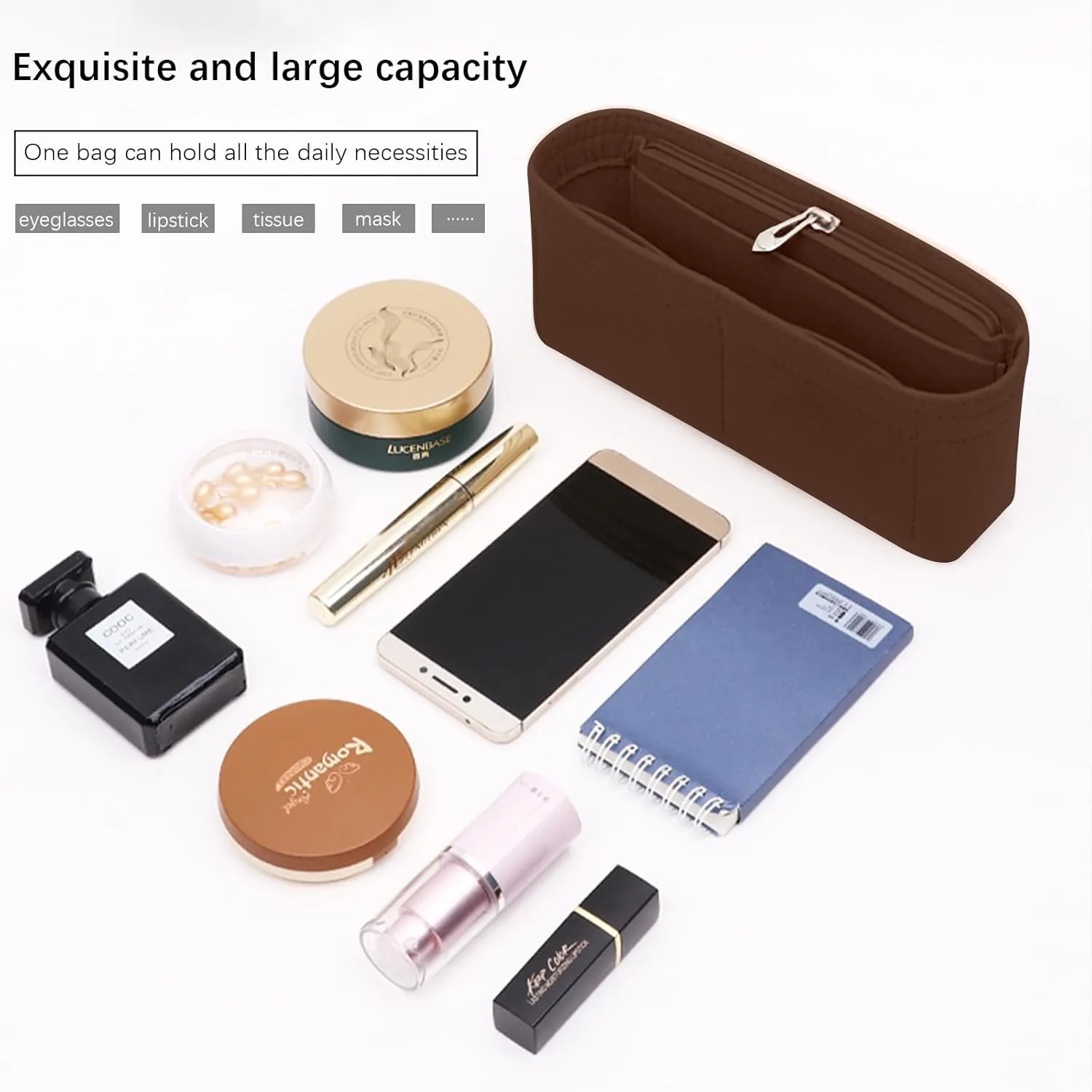 Lckaey Felt purse organizer for FENDI baguette bag insert for fendi Handbag baguette Organizers Y090coffee-M