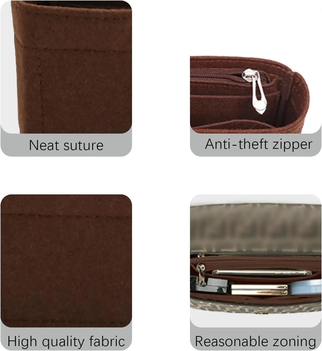 Lckaey Felt purse organizer for FENDI baguette bag insert for fendi Handbag baguette Organizers Y090coffee-M