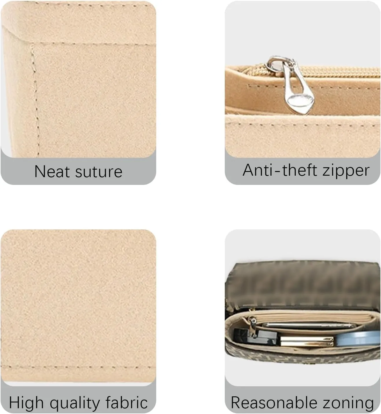 Lckaey Felt purse organizer for FENDI baguette bag insert for fendi Handbag baguette Organizers Y090Khaki-M