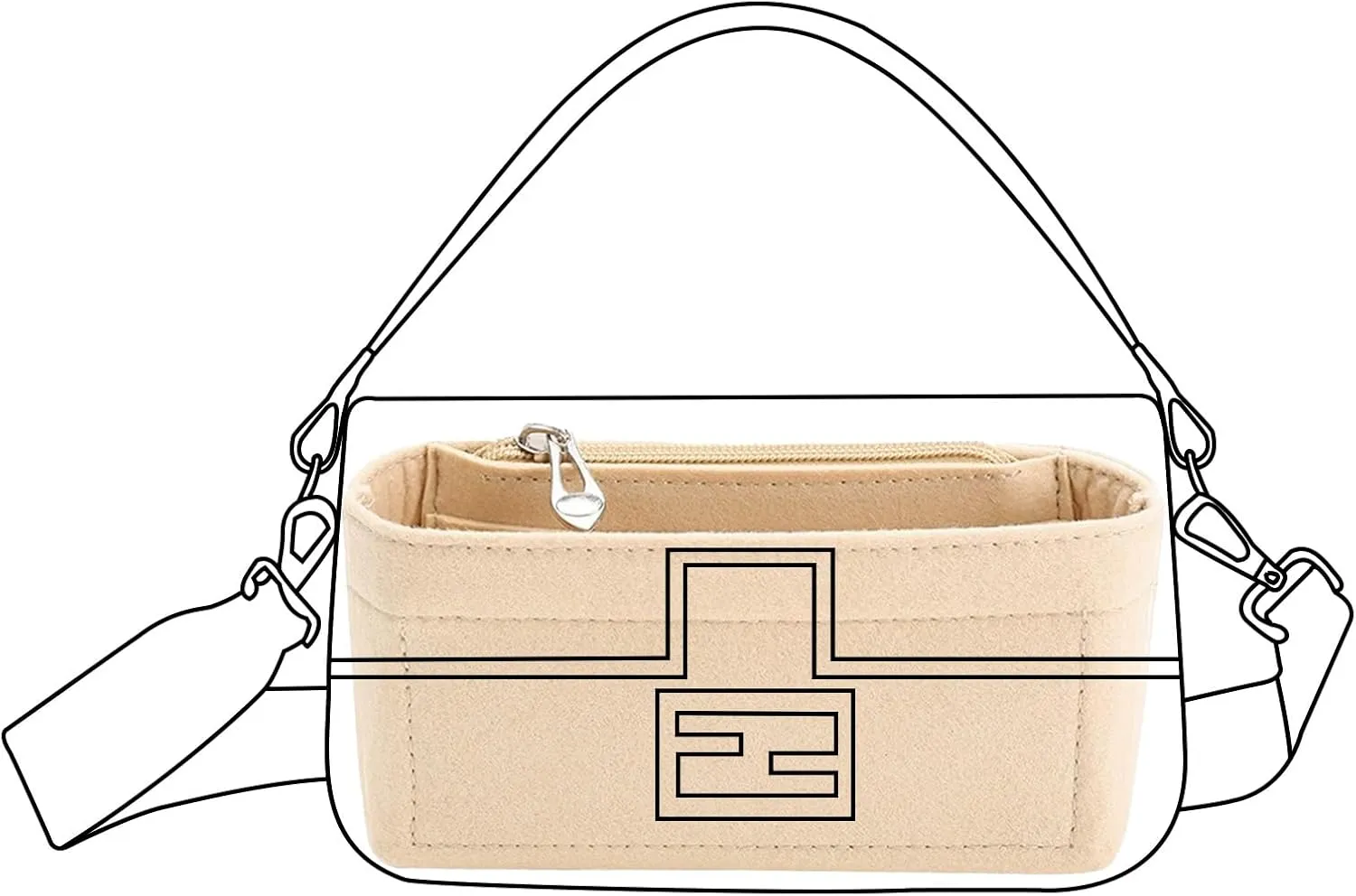 Lckaey Felt purse organizer for FENDI baguette bag insert for fendi Handbag baguette Organizers Y090Khaki-M
