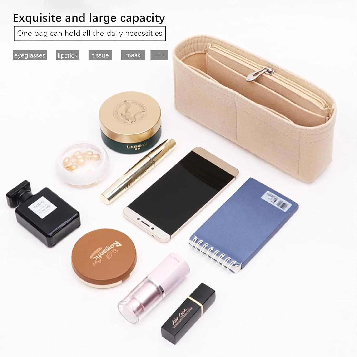 Lckaey Felt purse organizer for FENDI baguette bag insert for fendi Handbag baguette Organizers Y090Khaki-M
