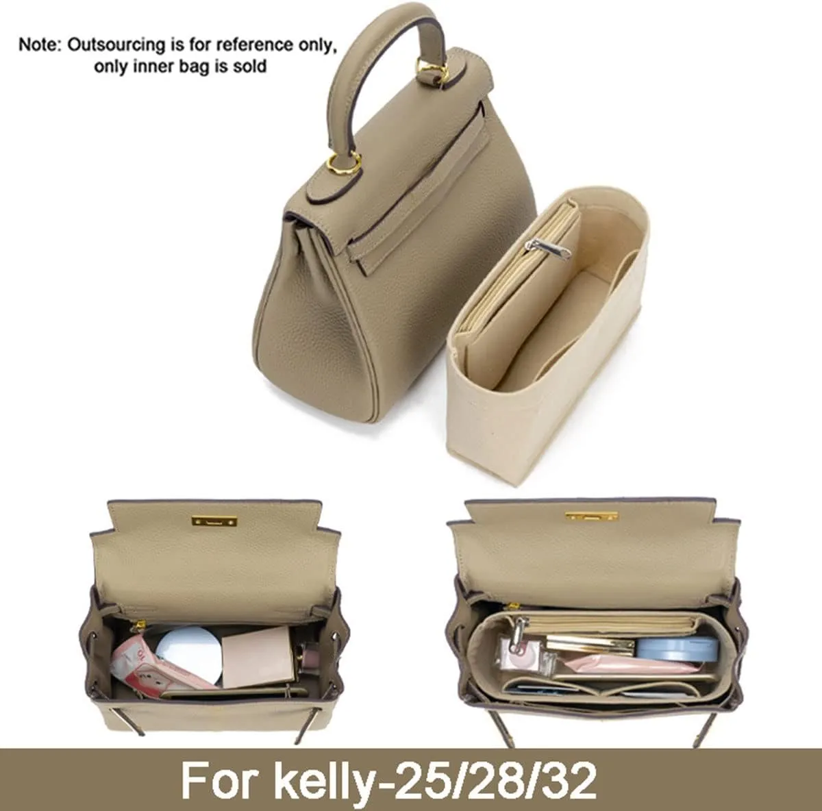 Lckaey for Handbags Kelly 32 organizer Purse Organizer insert1011Beige-L