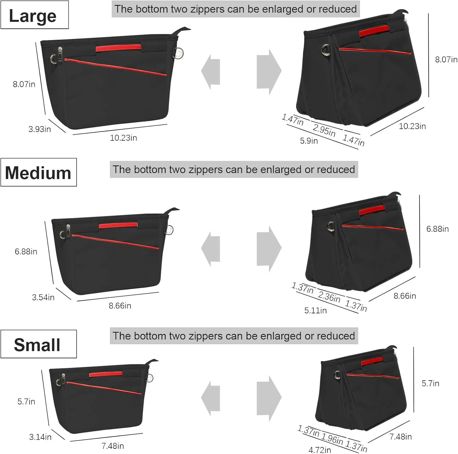 Lckaey Nylon Purse Organizer for neverfull Tote Handbag insert Organizers for longchamp and goyard tote insert 3096Black-L