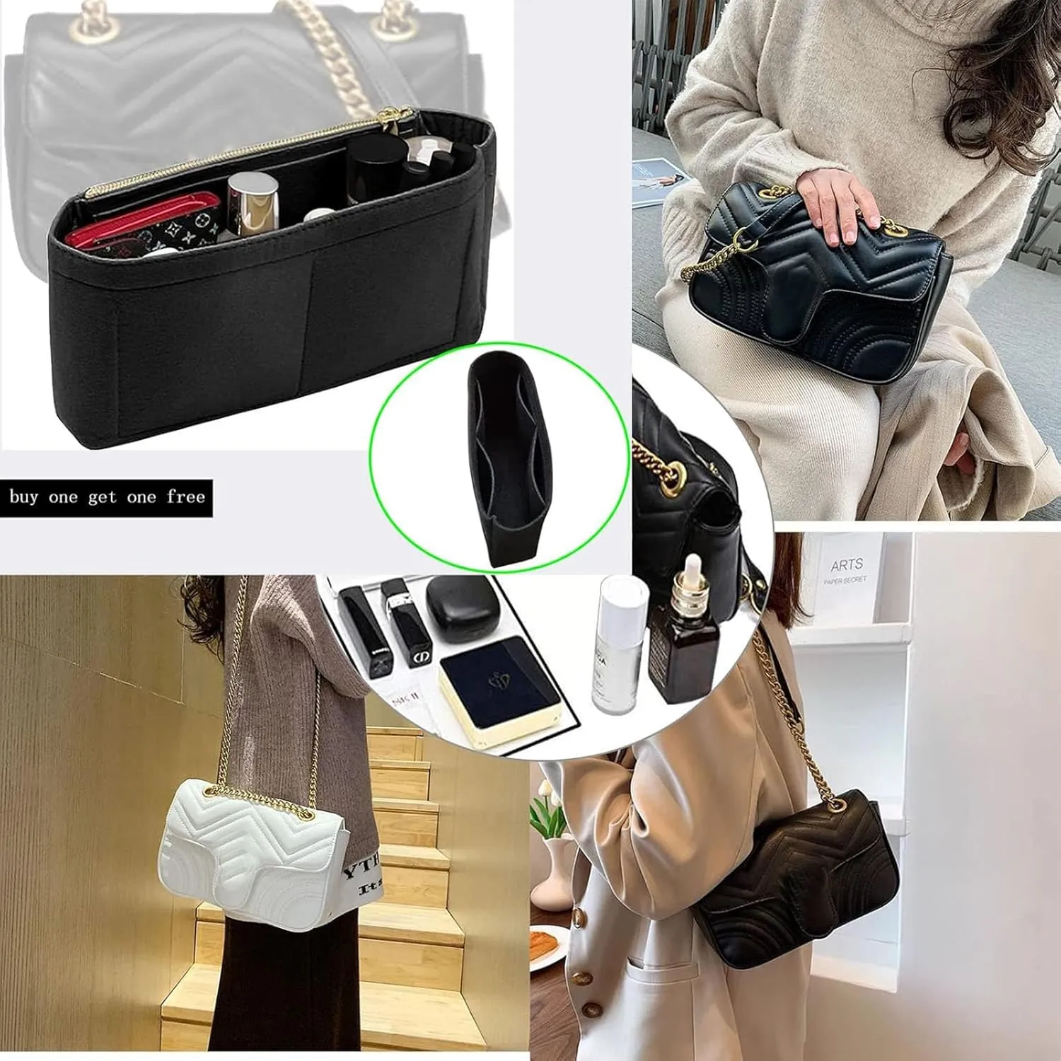 Lckaey Organizer insert pocket for marmont matelassé shoulder bag-single pack with zipper 2000Acoffee-M