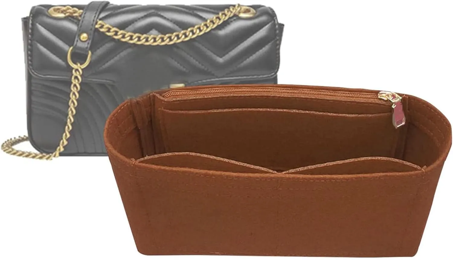 Lckaey Organizer inserts pocket for marmont matelassé mini bag shoulder bag-single pack with zipper 2000Abrown-S