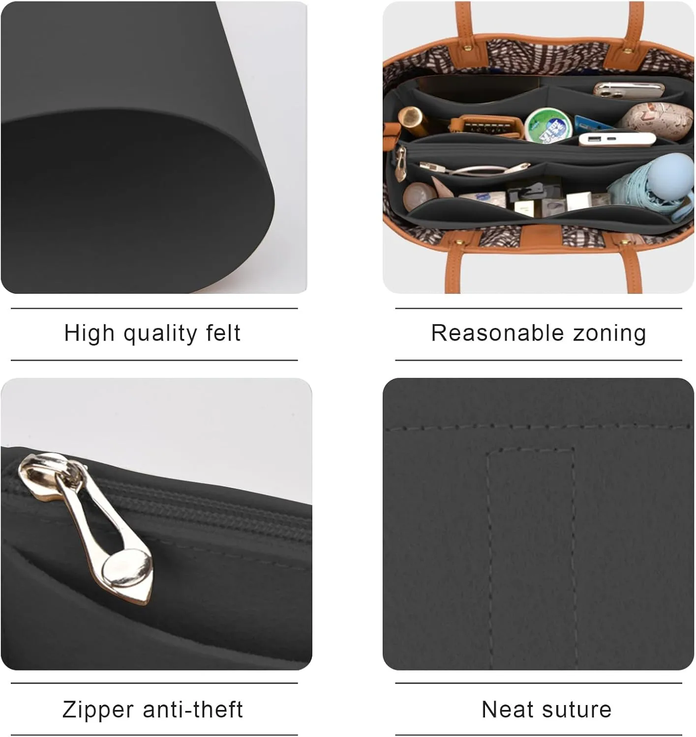 Lckaey Purse Organizer for mcm tote bag organizer insert medium 3020black grey-L