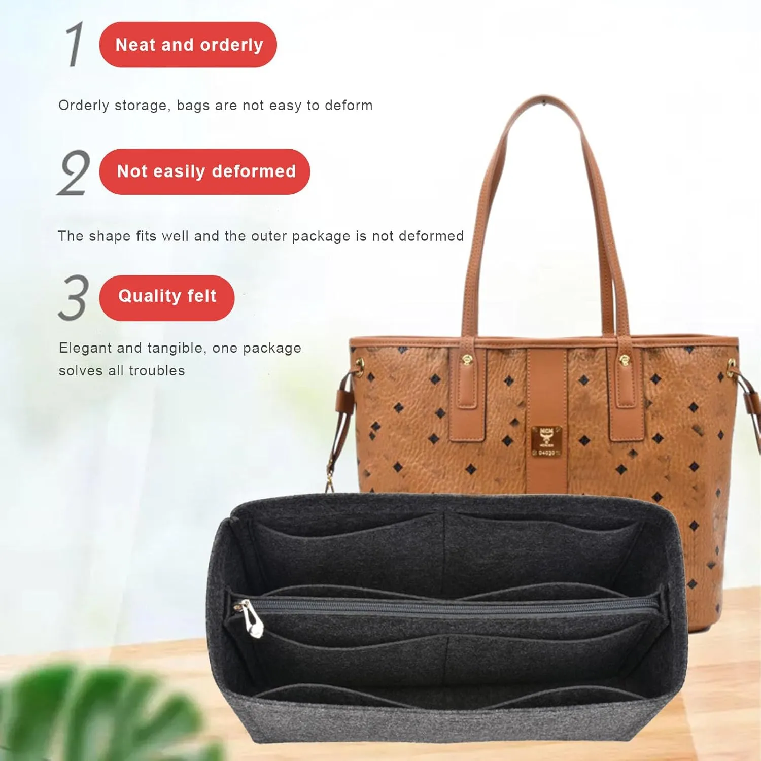 Lckaey Purse Organizer for mcm tote bag organizer insert medium 3020black grey-L