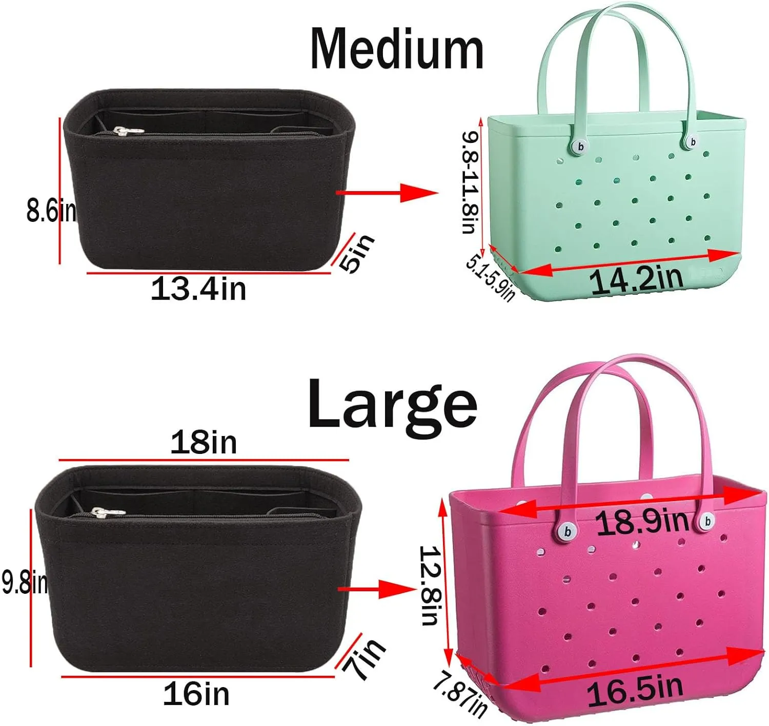 Lckaey Purse organizer for rubber beach bag with Borg bag handbags organizers Y015-black-L