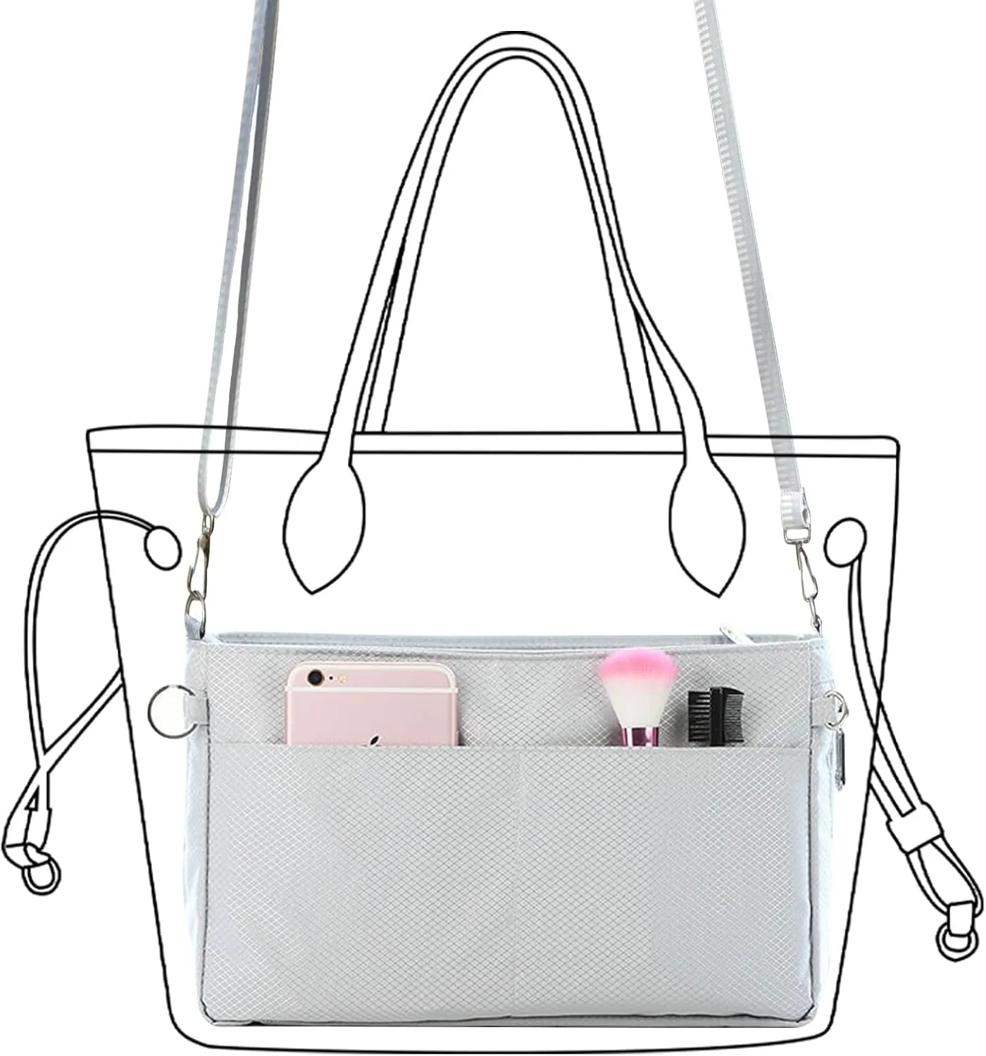 Lckaey Purse Organizer Insert For Handbag-Nylon tote bag Liner Shaper Bag in Bag Extensible space 3099Grey-M