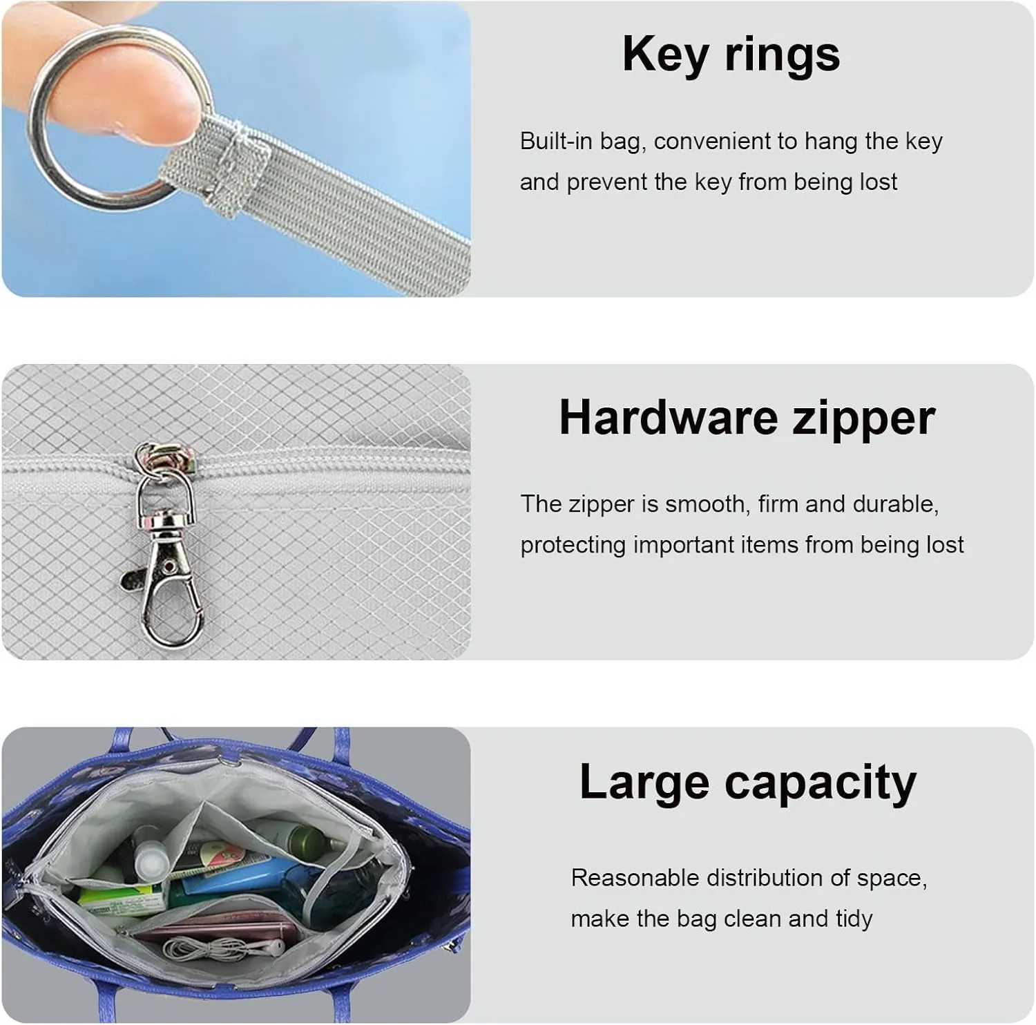 Lckaey Purse Organizer Insert For Handbag-Nylon tote bag Liner Shaper Bag in Bag Extensible space 3099Grey-M