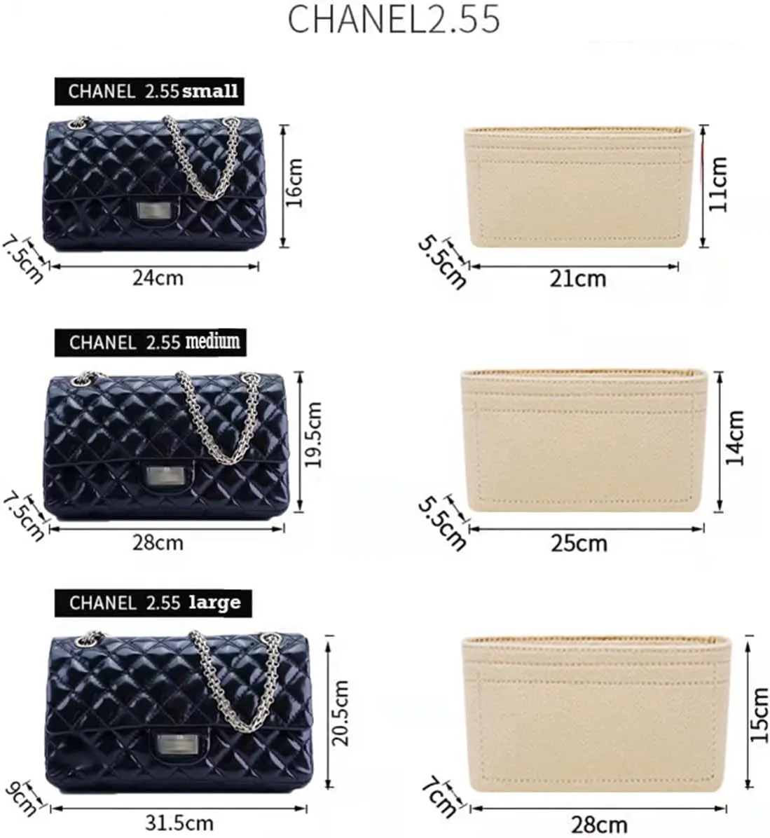 Lckaey Purse Organizer insert-For purse Premium felt Handbag Organizer 2019 beige-l