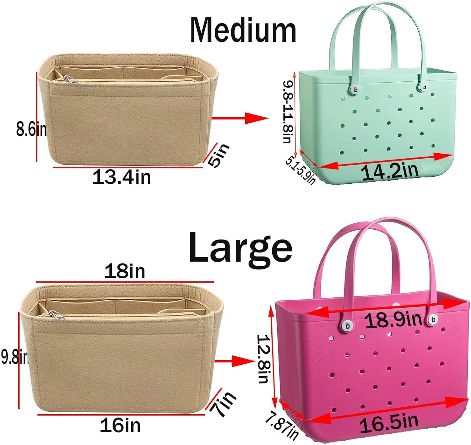 Lckaey Purse organizer inserts for rubber beach bag with Borg bag handbags felt organizers Y015-khaki-L