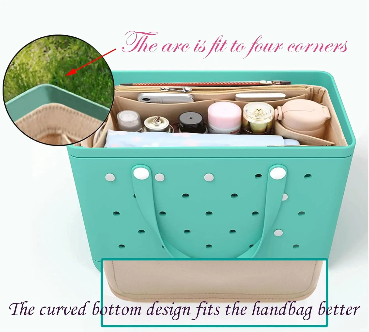 Lckaey Purse organizer inserts for rubber beach bag with Borg bag handbags felt organizers Y015-khaki-L