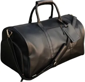 Leather Duffle Weekender Bag for Men | Personalized Black Leather Travel Bag, Stylish & Durable