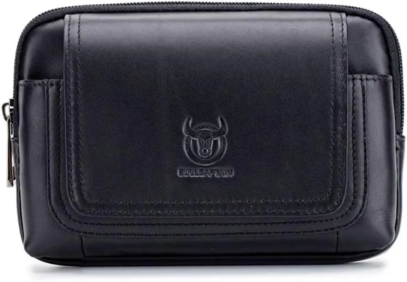 Leather Phone Belt Bag Horizontal Holster Pouch for Men Multi-Purpose Loop Flip Coin Purse Case Cell Phone Waist Pack Pouch Case (Black)