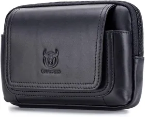 Leather Phone Belt Bag Horizontal Holster Pouch for Men Multi-Purpose Loop Flip Coin Purse Case Cell Phone Waist Pack Pouch Case (Black)