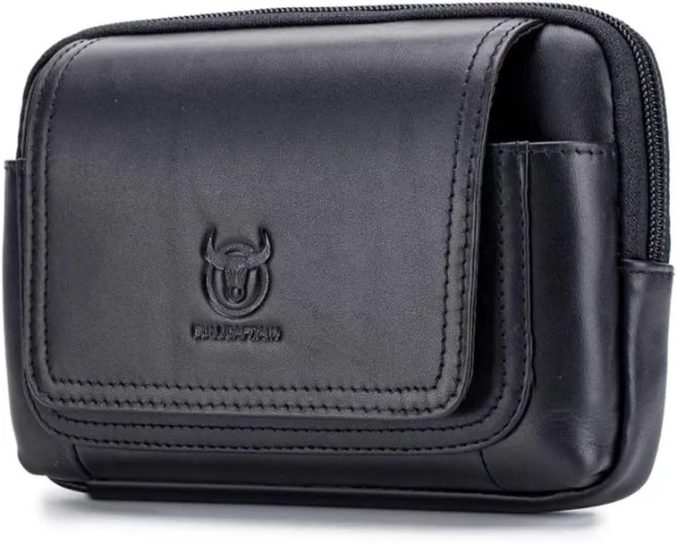 Leather Phone Belt Bag Horizontal Holster Pouch for Men Multi-Purpose Loop Flip Coin Purse Case Cell Phone Waist Pack Pouch Case (Black)