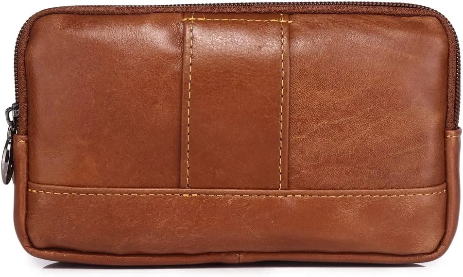 Leather Phone Belt Bag Small Holster Pouch for Men Loop Flip Horizontal Coin Purse Case Outdoor Travel Waist Pack Wallet Brown