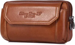 Leather Phone Belt Bag Small Holster Pouch for Men Loop Flip Horizontal Coin Purse Case Outdoor Travel Waist Pack Wallet Brown