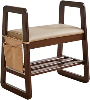 Leather Upholstered Entrance Hall Shoe Rack Modern Shoe Rack Bench 1 Tier Wooden Shoe Bench for Hallway.(Off-White)