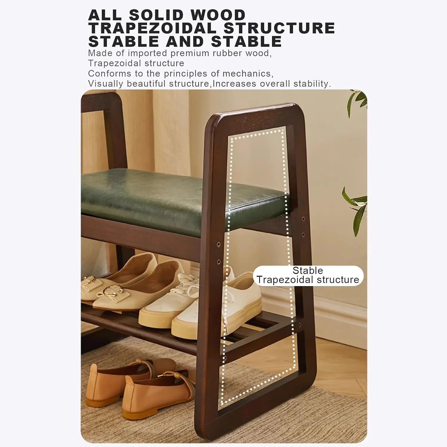 Leather Upholstered Entrance Hall Shoe Rack Modern Shoe Rack Bench 1 Tier Wooden Shoe Bench for Hallway.(Off-White)