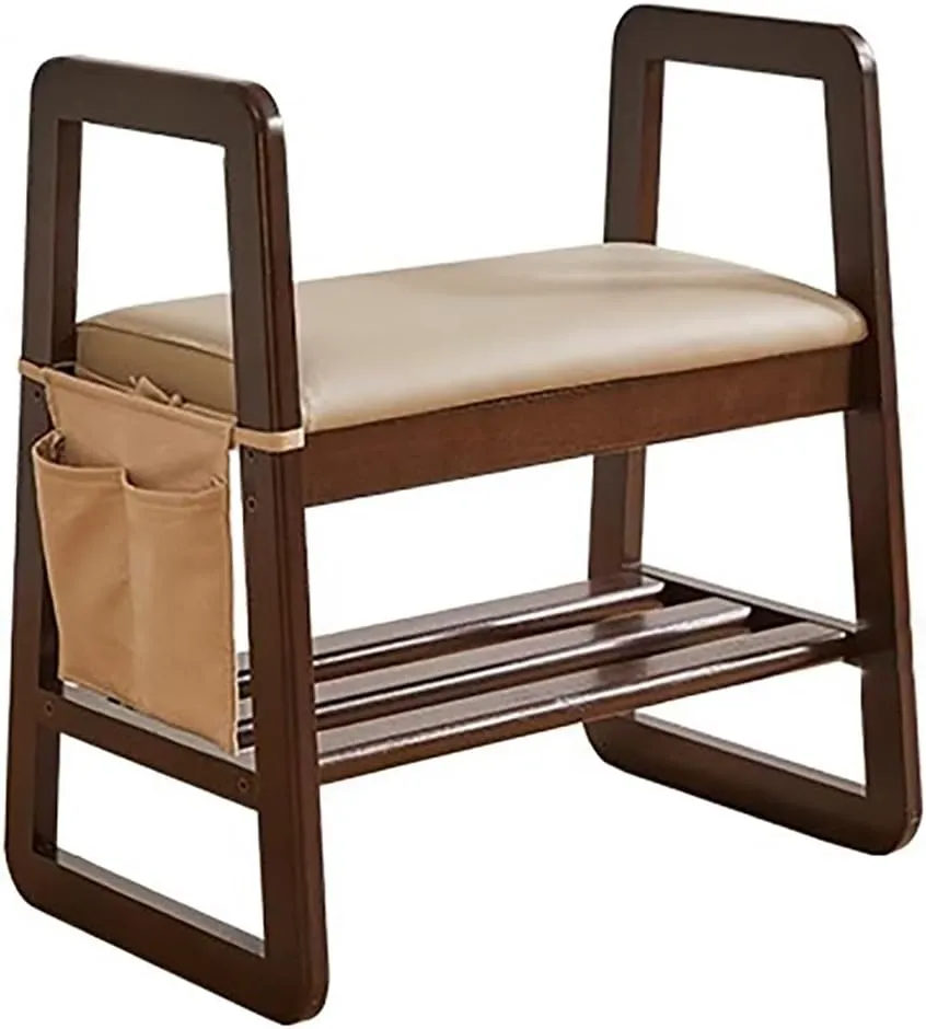 Leather Upholstered Entrance Hall Shoe Rack Modern Shoe Rack Bench 1 Tier Wooden Shoe Bench for Hallway.(Off-White)