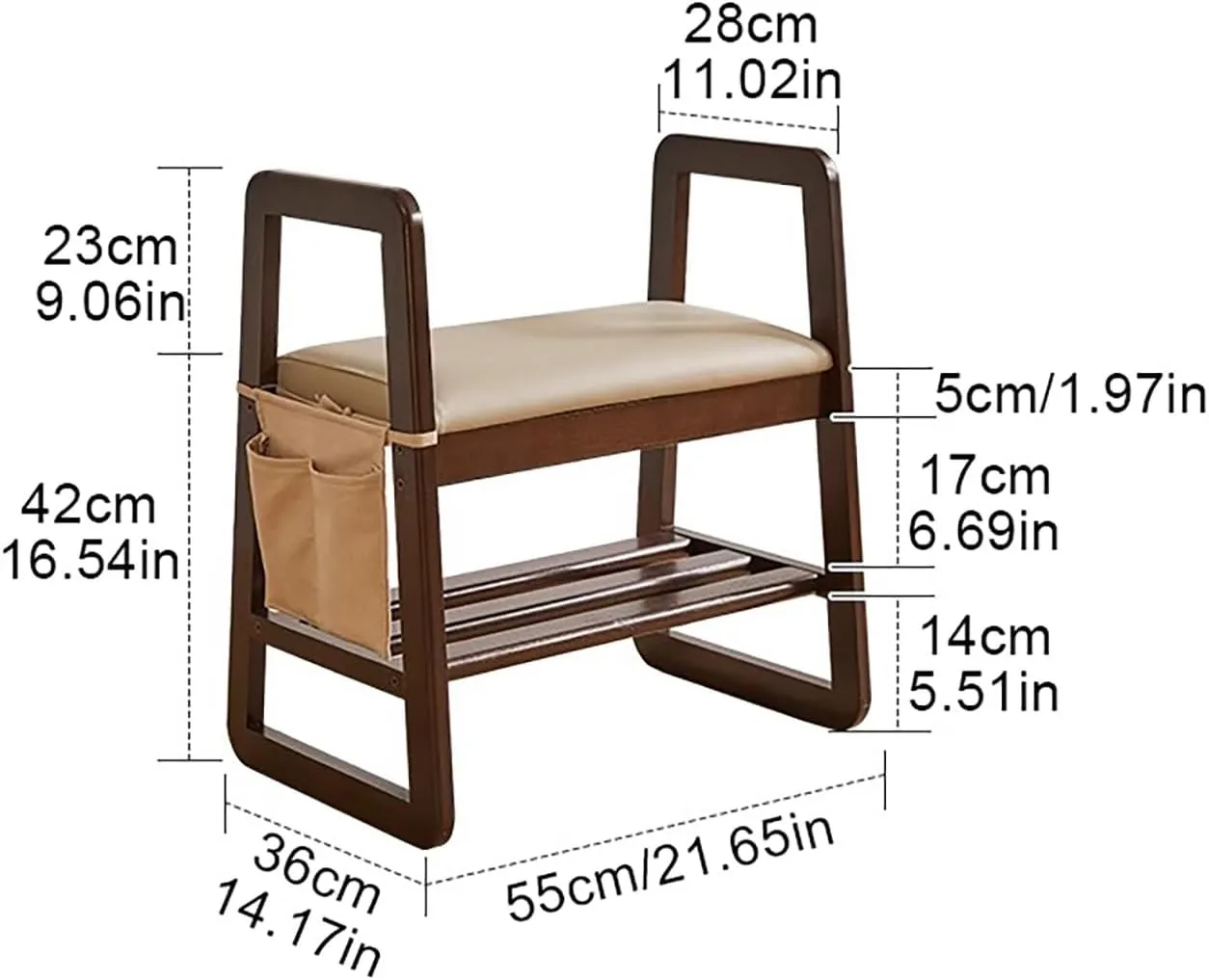 Leather Upholstered Entrance Hall Shoe Rack Modern Shoe Rack Bench 1 Tier Wooden Shoe Bench for Hallway.(Off-White)