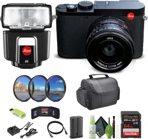 Leica Q3 Compact Digital Camera (19080) 60MP Full-Frame BSI CMOS Sensor, Summilux 28mm f/1.7 ASPH Prime Lens, 8K Video Recording   Leica 14624 Wireless TTL SF40 Flash   Bag   64GB Memory Card   More