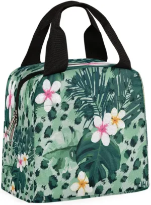 Leopard Turquoise Thermal Lunch Bag Tropic Art Reusable Insulated Lunch BagS Cooler Tote Box with Front Pocket Zipper Closure for Woman Man Work Picnic Travel