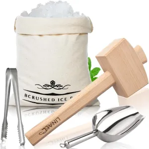 Lewis Bag and Ice Mallet - Wood Hammer and Lewis Bag for Crushed Ice, Bartender Kit Set & Bar Tools Kitchen Accessory