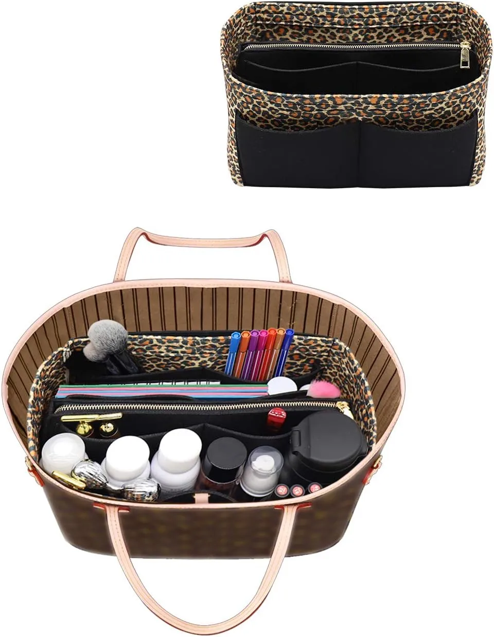 LEXSION Felt Purse Bag Organizer Insert with zipper Bag Tote Shaper Fit Speedy Neverful PM MM