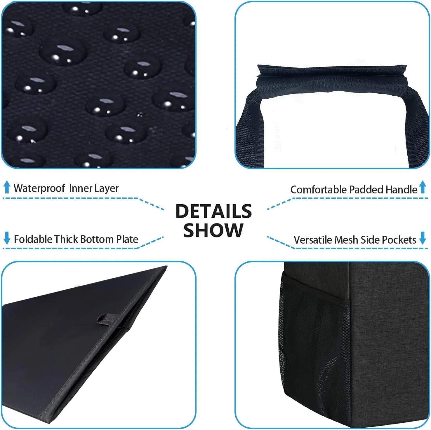 LHZK 2 Pack Extra Large Utility Tote Bag with Metal Wire Frame and the Sides Rinforced, Extra Large Tote Bag with Handle for Pool Beach Laundry Storage (Black)