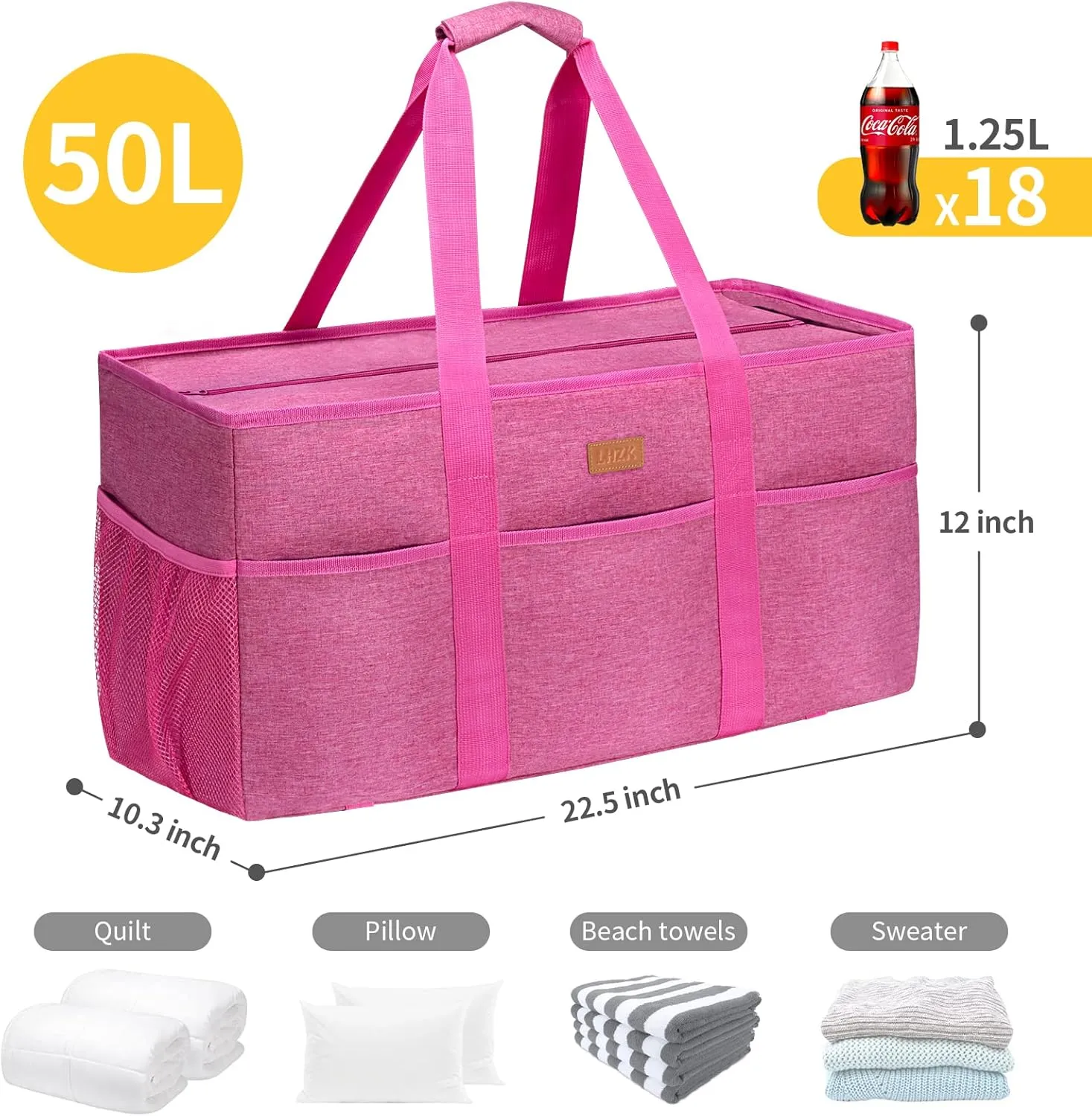 LHZK Stand Up Extra Large Utility Tote Bag with Lid, Utility Tote Bag with Metal Wire Frame and Sides Rinforced