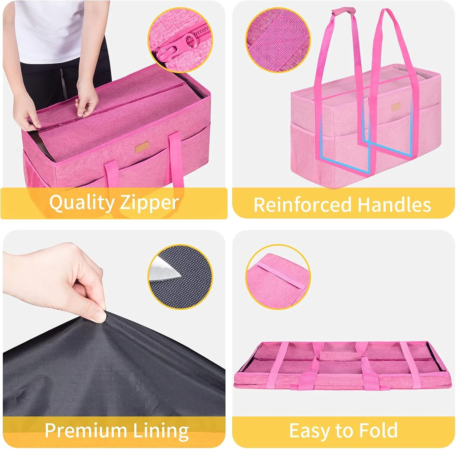 LHZK Stand Up Extra Large Utility Tote Bag with Lid, Utility Tote Bag with Metal Wire Frame and Sides Rinforced