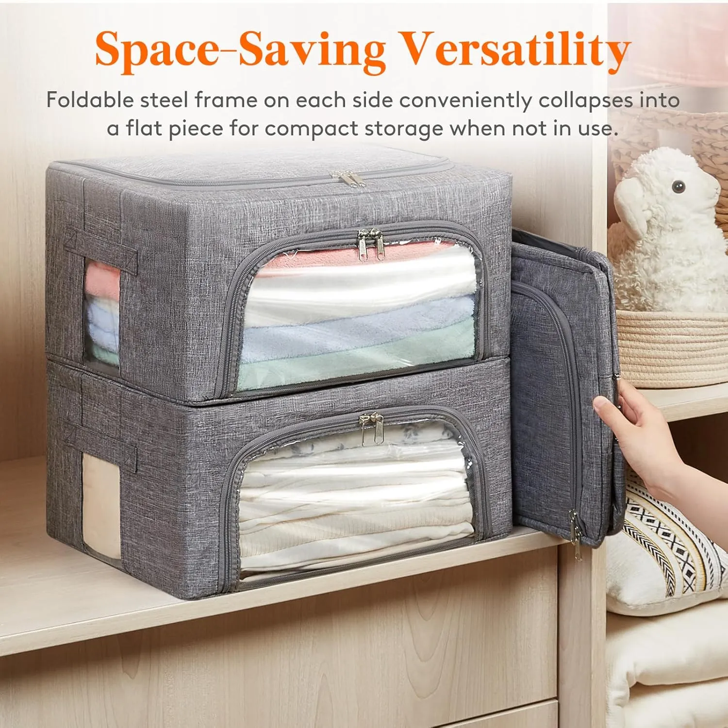 Lifewit 8 Pack Clothes Storage Bins with Metal Frame, Stackable Storage Box, Foldable Clothing Storage Bins with Lids, 40L Storage Bags Fabric Box Organizer with Clear Window＆ Zippers＆ Sturdy Handles