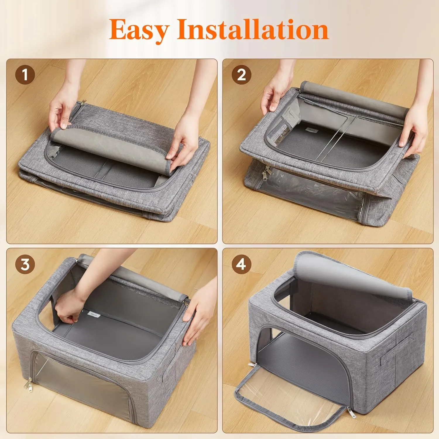Lifewit 8 Pack Clothes Storage Bins with Metal Frame, Stackable Storage Box, Foldable Clothing Storage Bins with Lids, 40L Storage Bags Fabric Box Organizer with Clear Window＆ Zippers＆ Sturdy Handles