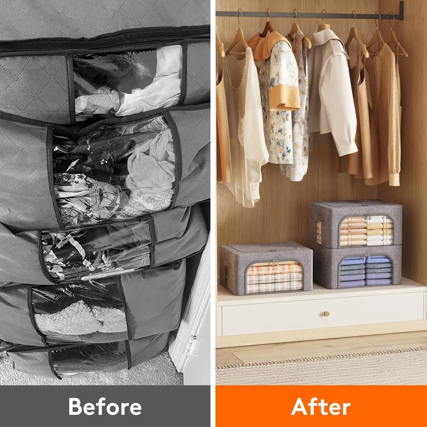 Lifewit 8 Pack Clothes Storage Bins with Metal Frame, Stackable Storage Box, Foldable Clothing Storage Bins with Lids, 40L Storage Bags Fabric Box Organizer with Clear Window＆ Zippers＆ Sturdy Handles