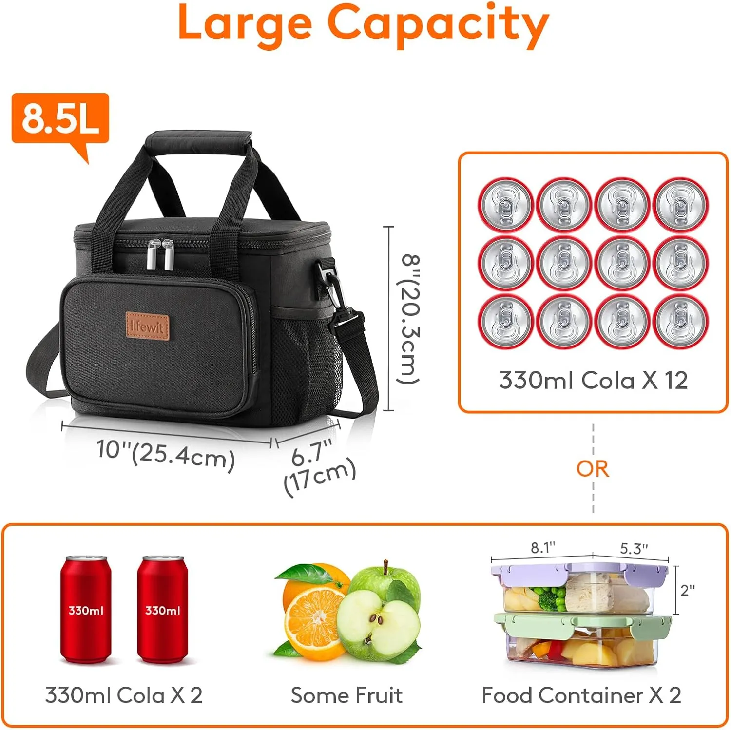 Lifewit Large Lunch Bag Insulated Lunch Box Soft Cooler Cooling Tote for Adult Men Women, Black 12-Can (8.5L)