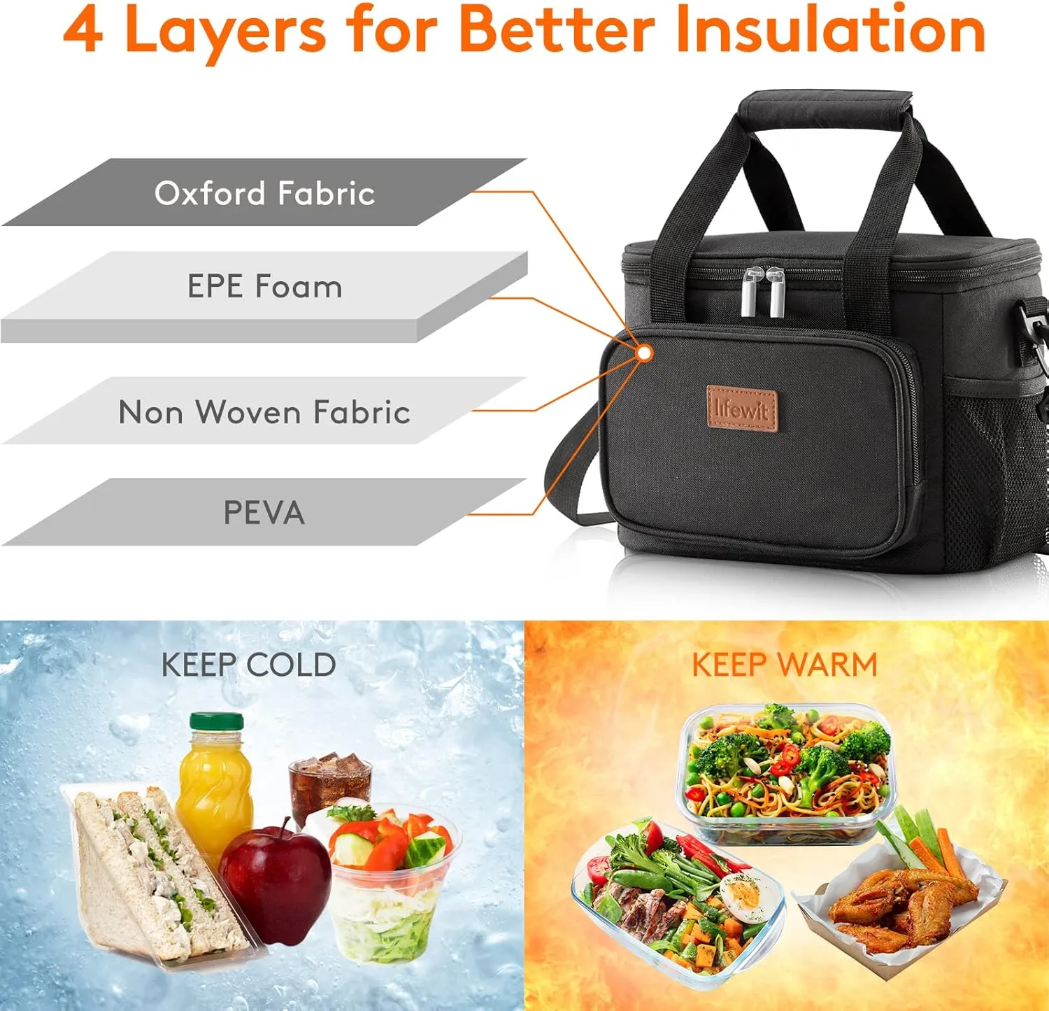 Lifewit Large Lunch Bag Insulated Lunch Box Soft Cooler Cooling Tote for Adult Men Women, Black 12-Can (8.5L)