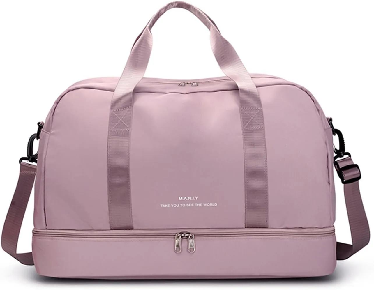 Light Gym Bag for Women, Large Capacity Sports Travel Duffle Bag with with Shoe Compartment & Wet Pocket,Lady Weekender Overnight Aircraft Bag （Pink）