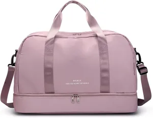 Light Gym Bag for Women, Large Capacity Sports Travel Duffle Bag with with Shoe Compartment & Wet Pocket,Lady Weekender Overnight Aircraft Bag （Pink）