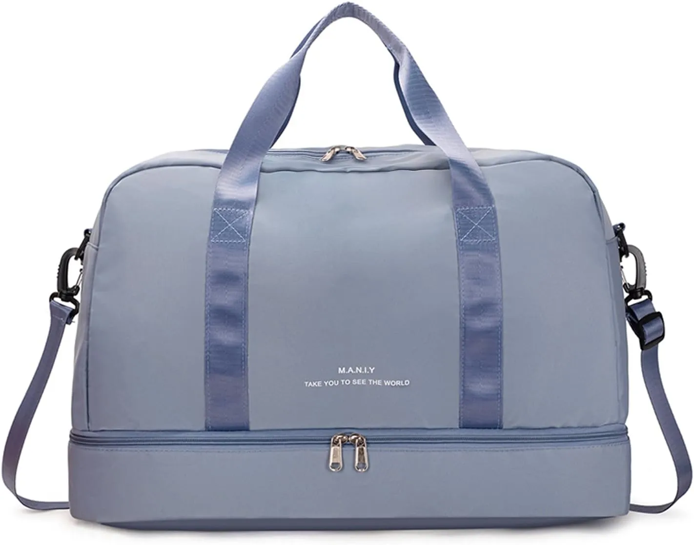 Light Sports Travel Duffle Bag with with Shoe Compartment & Wet Pocket, Large Capacity Gym Bag for Women, Lady Weekender Overnight Aircraft Bag, Travel, Gym, Yoga（Blue）