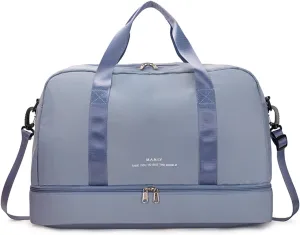 Light Sports Travel Duffle Bag with with Shoe Compartment & Wet Pocket, Large Capacity Gym Bag for Women, Lady Weekender Overnight Aircraft Bag, Travel, Gym, Yoga（Blue）