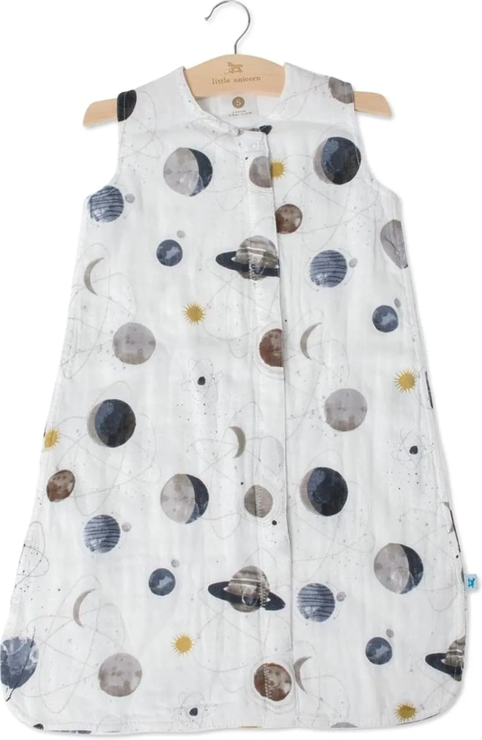Little Unicorn 12-18 Month Premium Muslin Sleep Sack 1.1 TOG | Soft & Breathable Muslin Cotton for safer sleep | 2 way zipper (Planetary)