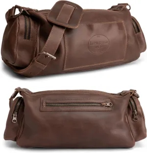 Littlefield & Co., Compact Crossbody Bag with Adjustable Strap, Small Duffle Bag, Camera Organizer, Travel Accessory, Full Grain Leather, Handmade, Bourbon Brown