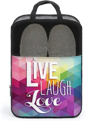 Live Laugh Love Shoe Bag for Travel,Happiness Words Words, Shoe Organizer Bag Holds 1 Pair of Shoe Travel Accessories Suitcase Organize,Multicolor