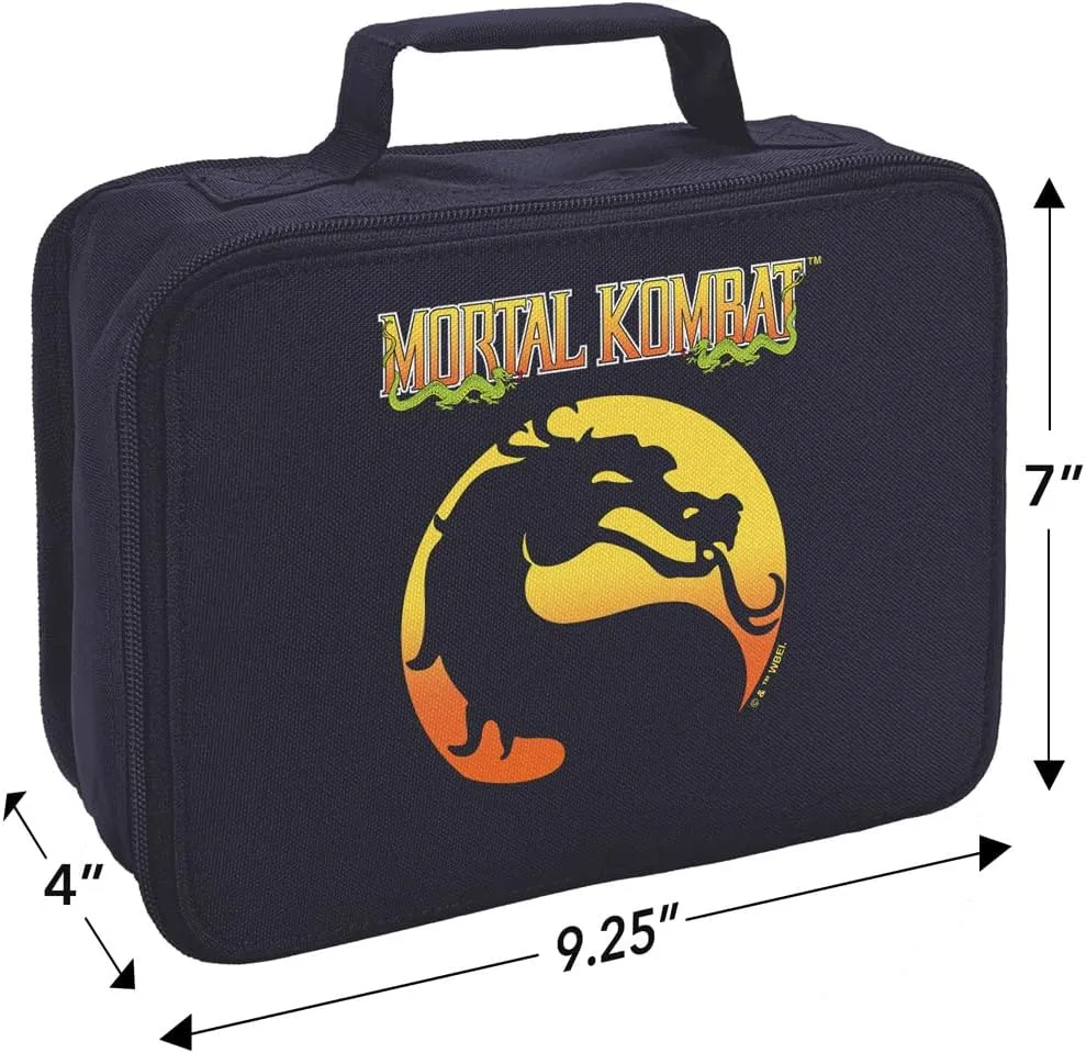 LOGOVISION Mortal Kombat Klassic Logo Orange Insulated Soft Sided Lunch Box - Reusable Lunch Bag For School Office Work, BPA Free, Navy