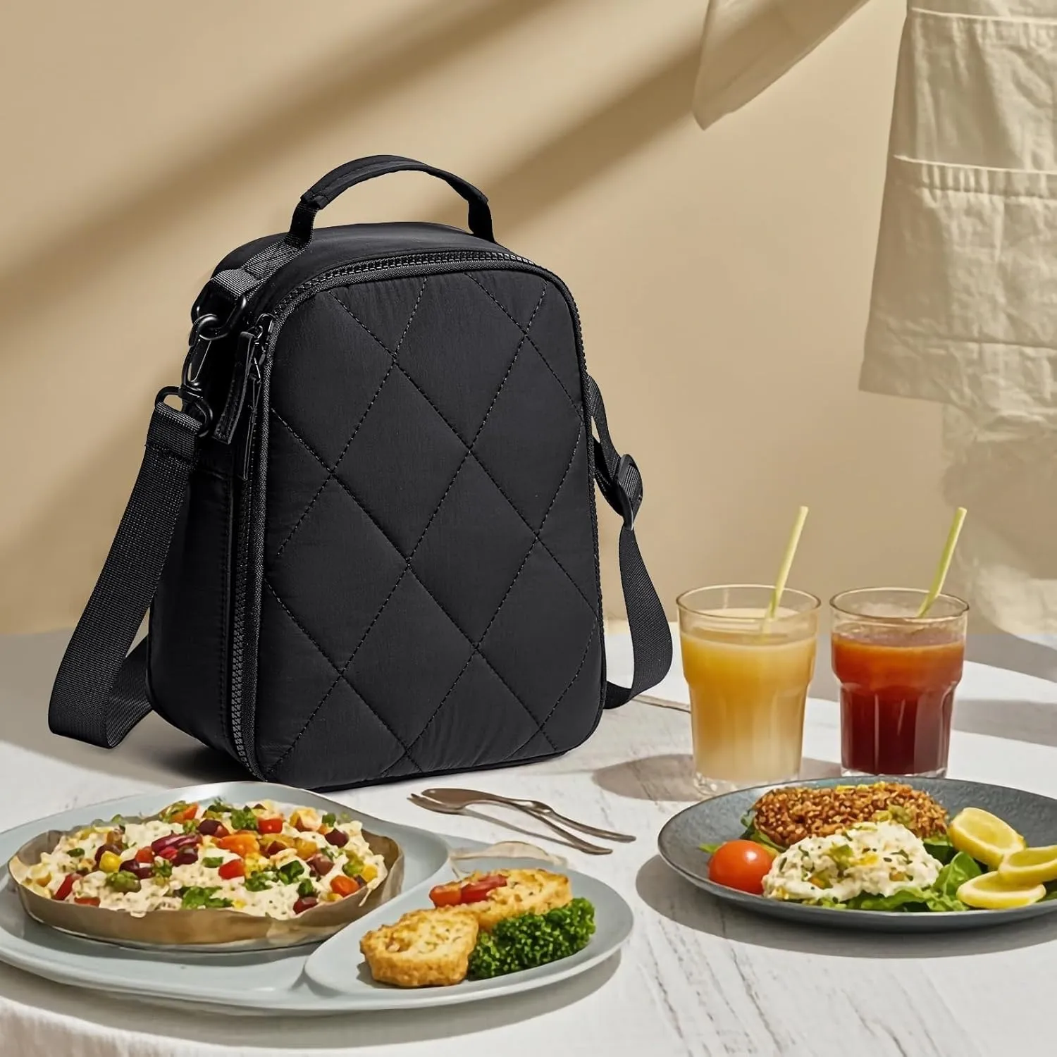 LOIDOU Small Lunch Box for Women Girl Insulated Lunch Bag Quilted Cute Lunchbox Lunch Bags with Shoulder Strap for Work Picnic Travel Office, Gift for Women